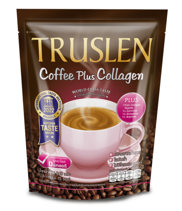 TRUSLEN COFFEE PLUS COLLAGEN: កាហ្វេខូឡាជែន 240g (១៥កញ្ចប់តូច)